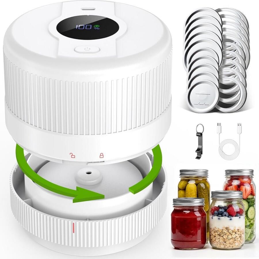 Vacumeerset voor Potten Vacumeerder Glazen Voedsel Bewaren Verbeterde Batterijduur 22 x 19 cm Wit