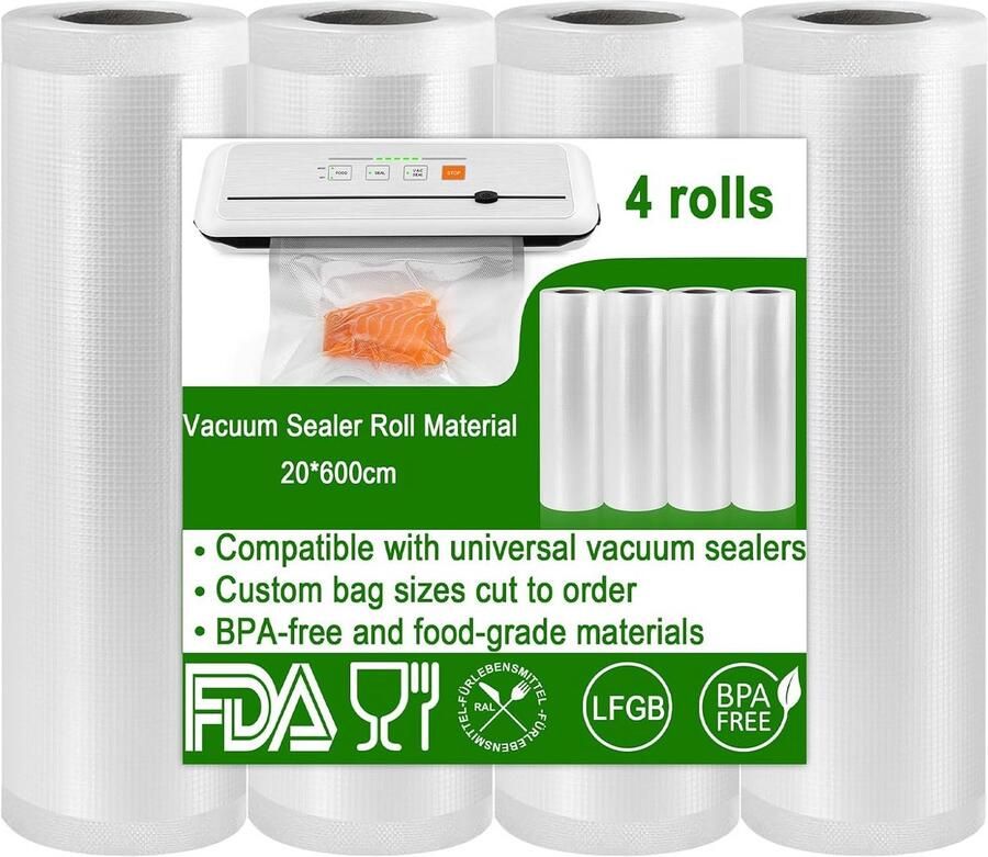 Vacumeerzakken Rollen 4 Stuks Extra Sterke BPA-Vrije Folie voor Voedselconservering & Sous Vide