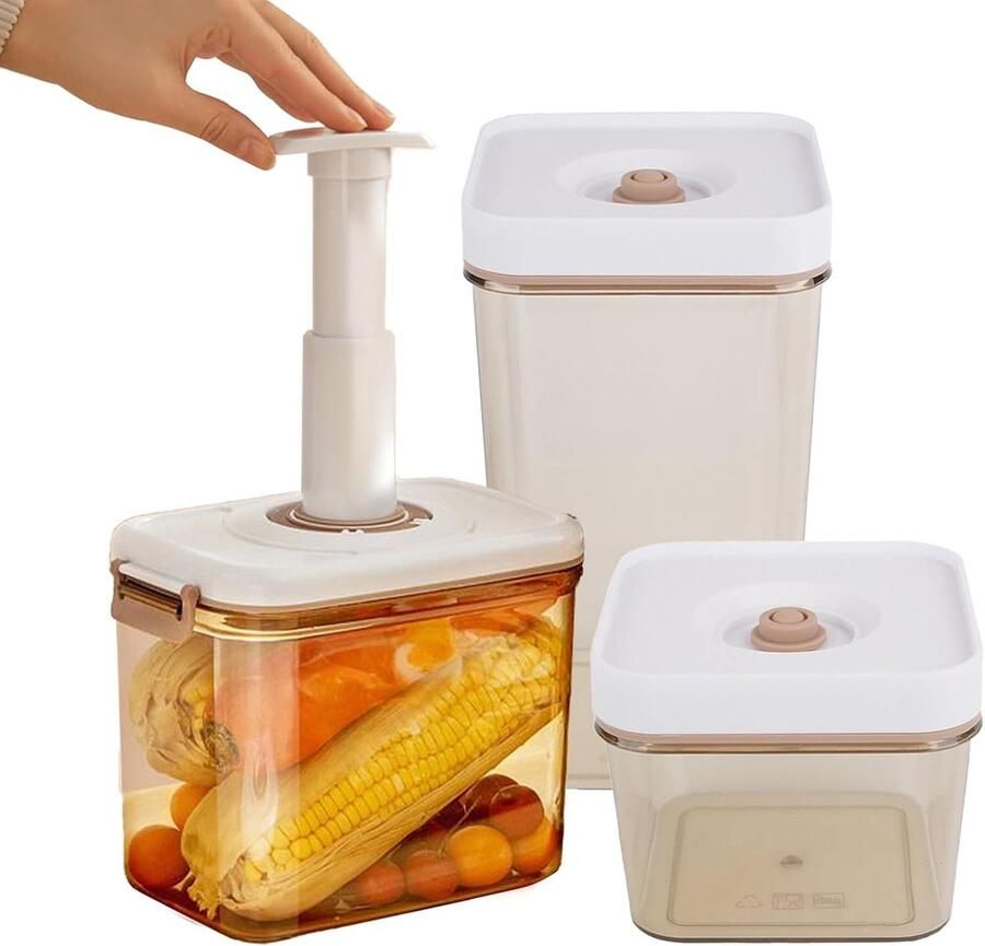 Vacuüm Bewaarcontainers Voedsel Opslag Maaltijd Voorbereiding Luchtdichte Sluiting 26 x 21 x 13 cm Zwart