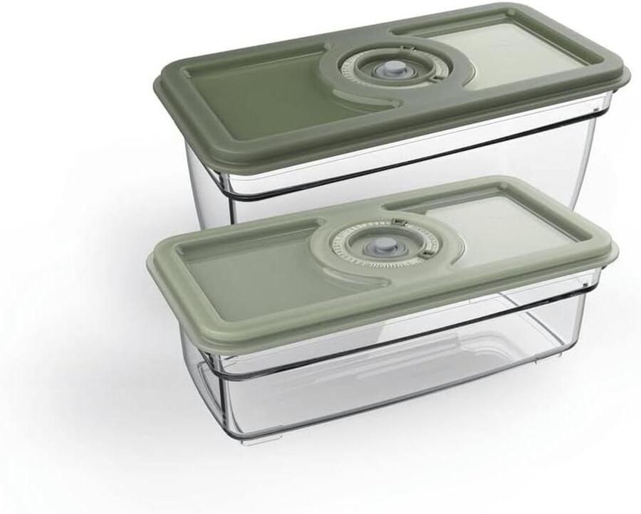 Vacuüm Container Set Voedselbewaar Bakjes Voedsel Vers Houden Met Datumfunctie 1.0 en 1.6 Liter Groen