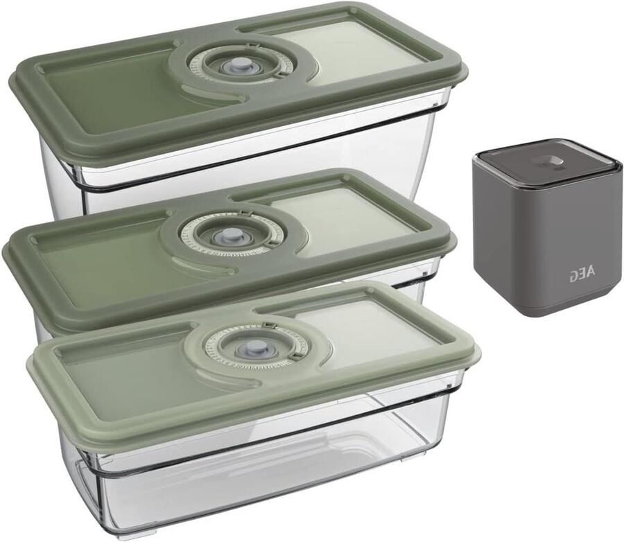 Vacuüm Fresh Kit Handvacuümpomp Set Levensmiddelen Conserveren Automatische Stop 3 Containers Grijs