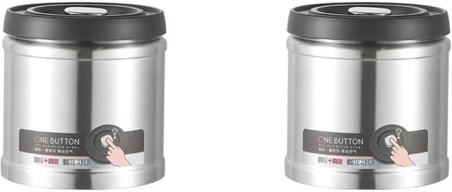 Vacuüm Koffie Pot Luchtdichte Bewaarbus Voedsel Vers Houden Innovatief Drukontwerp 1600ml 2 Stuks Zilver