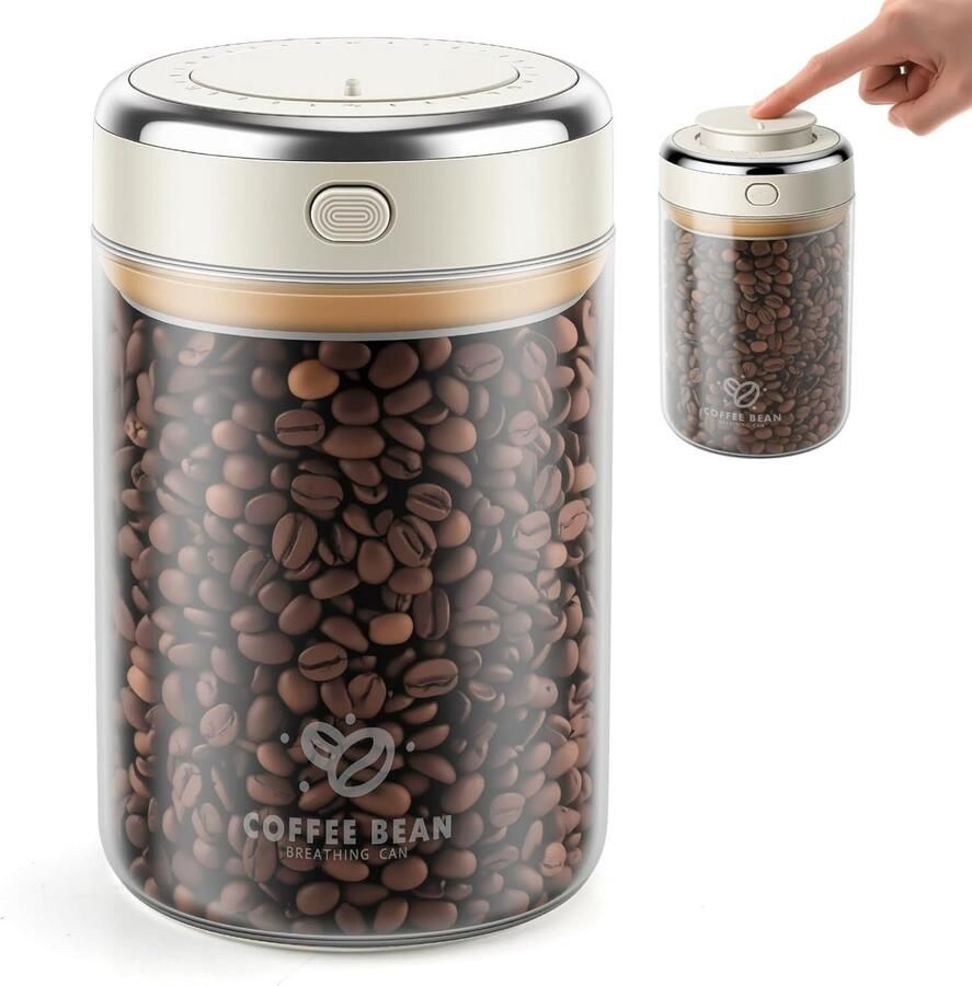 Vacuüm Koffiebewaarder Bewaarcontainer Vershoudbak Aroma Behoud CO2 Ventiel 1100 ml Transparant