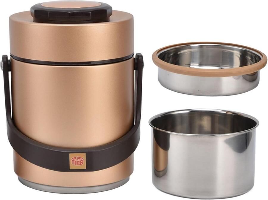 Vacuüm Lunchbox Geïsoleerde Soeppot Warm Eten Meenemen Brede Opening 21 x 16 x 16 cm Goud