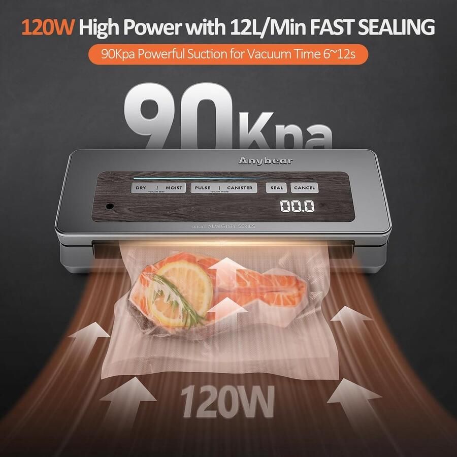 Vacuüm Machine Voedselsealer Voedsel Bewaren Brede Hitteafdichting 90 kPa Zuigkracht Grijs