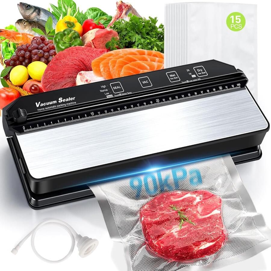 Vacuümmachine met Ingebouwde Snijkantsnijder Sous Vide Sealapparaat 90 kPa incl. 15 Vacuümzakken
