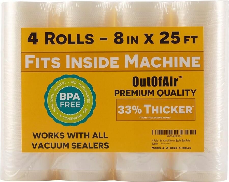 Vacuum Sealer Bag Rolls 8 x 25' Pack van 4 BPA vrij en Dikker voor Sous Vide