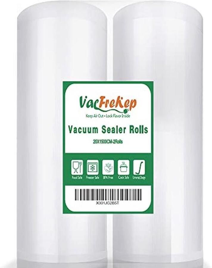 Vacuum Sealer Bags 20cmx15m 2 Packs BPA Free Perfect voor Sous Vide en Voedselopslag
