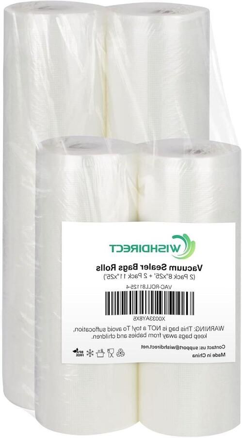 Vacuüm Sealer Bags Rolls Compatibel met FoodSaver 2 Pack 11 x 25 en 2 Pack 8 x 25 Fit Inside Machine Commerciële Grade Reliëf Voedsel Behoud Rolls (Totaal 100 Voet)