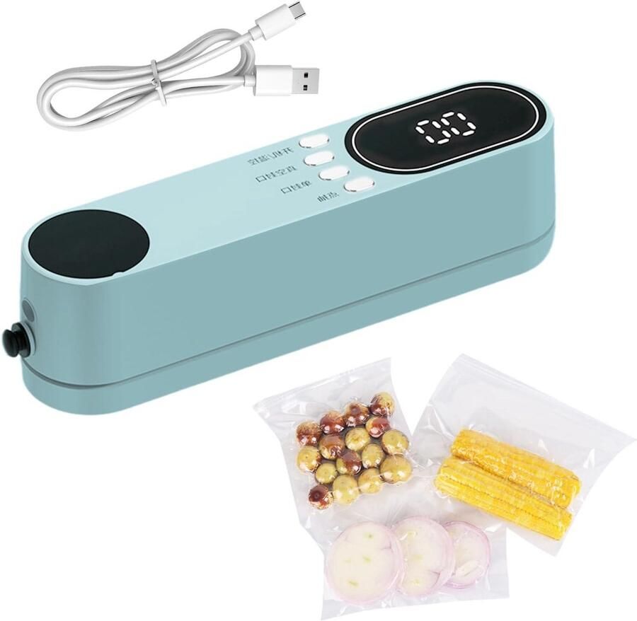 Vacuüm Sealer Draagbaar Apparaat Voedsel Verpakken Blokkeert Luchtcontact 19.5 cm Blauw