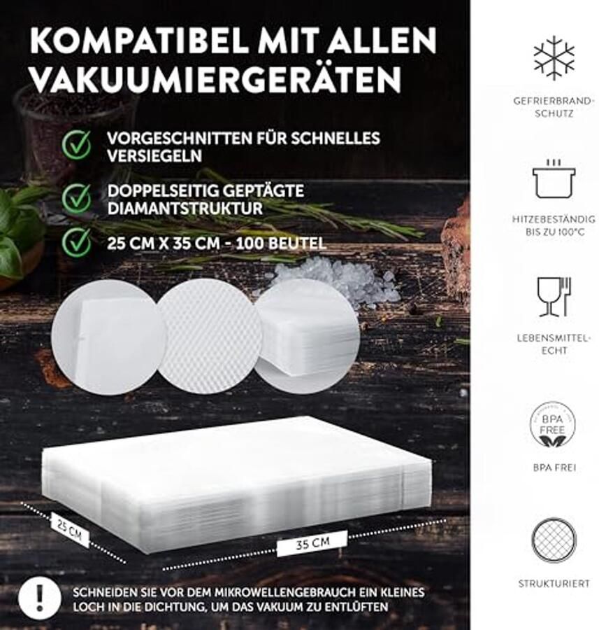 Vacuum Sealer Food Storage Bags Sous Vide Bags 100 Stuks 25 x 35 cm Extra Sterke Seal Universeel Compatibele Sealer Bags