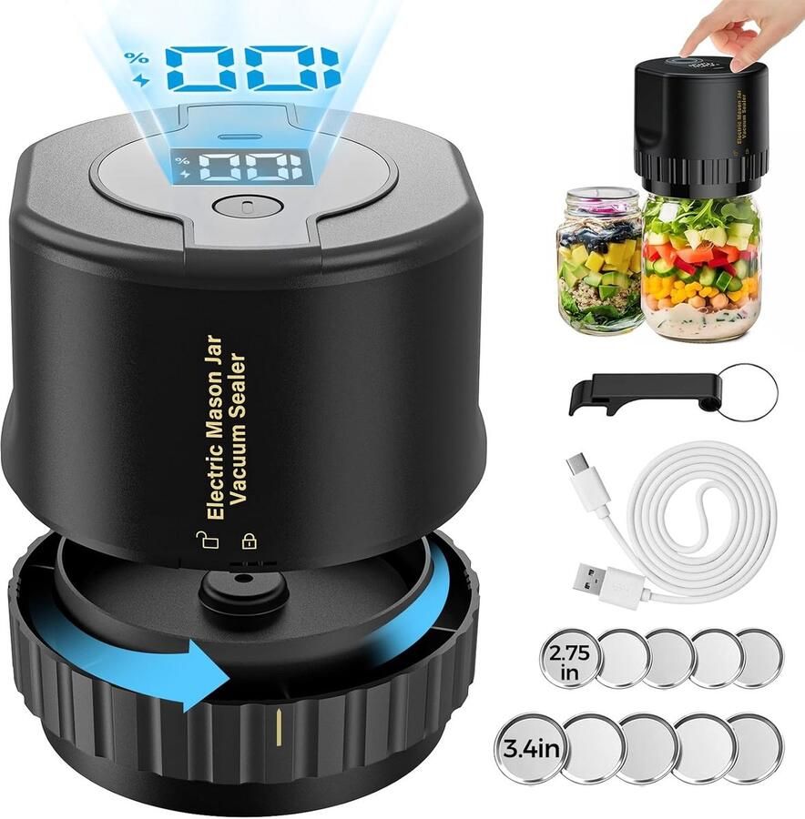 Vacuüm Sealer Glazen Pot Sealer Voedsel Bewaren Automatische Werking 5 Watt Zwart