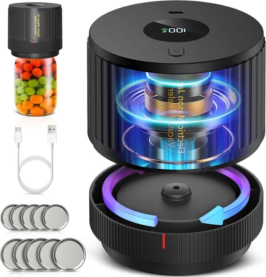 Vacuüm Sealer Kit Potten Sealer Voedsel Bewaren Elektrisch Met Led 8x8x9cm Zwart