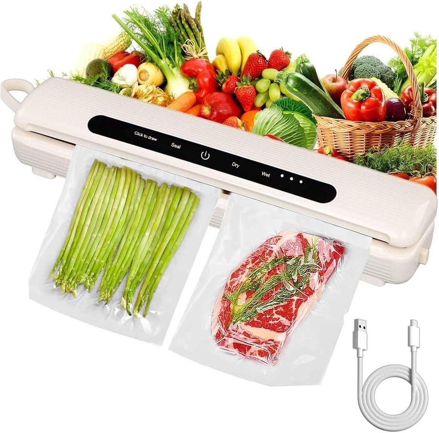 Vacuüm Sealer Machine Voedsel Verpakker Vers Houden Oplaadbaar Droog Vochtig 30cm Afdichting Wit