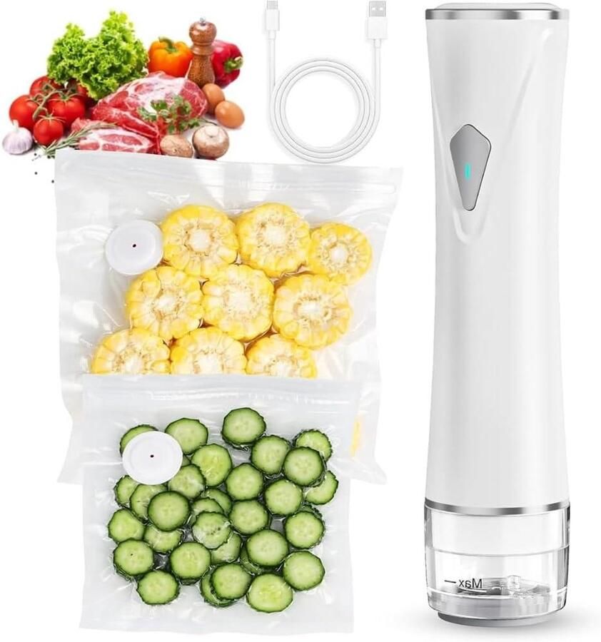 Vacuüm Sealer Machine Voedsel Verpakker Voedsel Vers Houden One-Touch Sterke Zuiging 30 Herbruikbare Zakken Wit