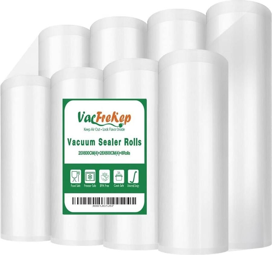 Vacuüm Sealer Rollen en Tassen 8 Rollen 20x600cm + 28x600cm voor Sous Vide Koken