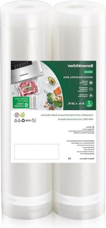 Vacuüm Sealer Rolls Voedselzakken Opslag Voedsel Vers Houden BPA-vrij Duurzaam 2x 8x20ft Wit Zwart