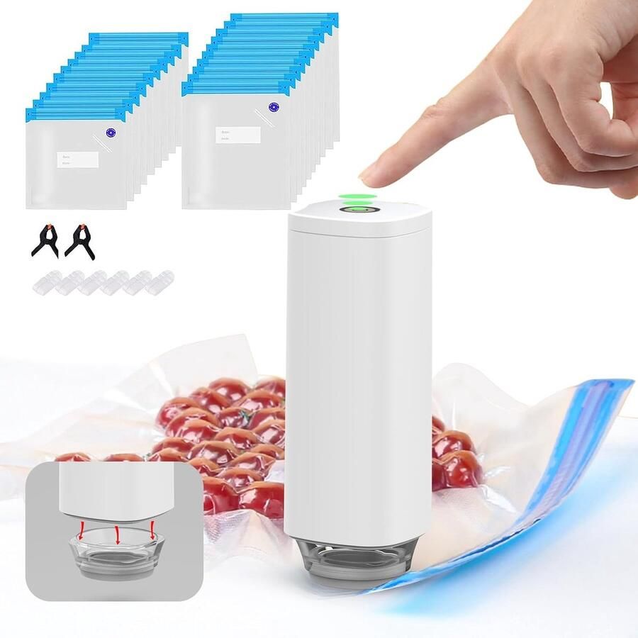Vacuüm Sealer Set Vacuümpomp met Zakken Voedsel Langer Vers Houden Verbeterde Sterke Zuigkracht 20 Zakken Blauw