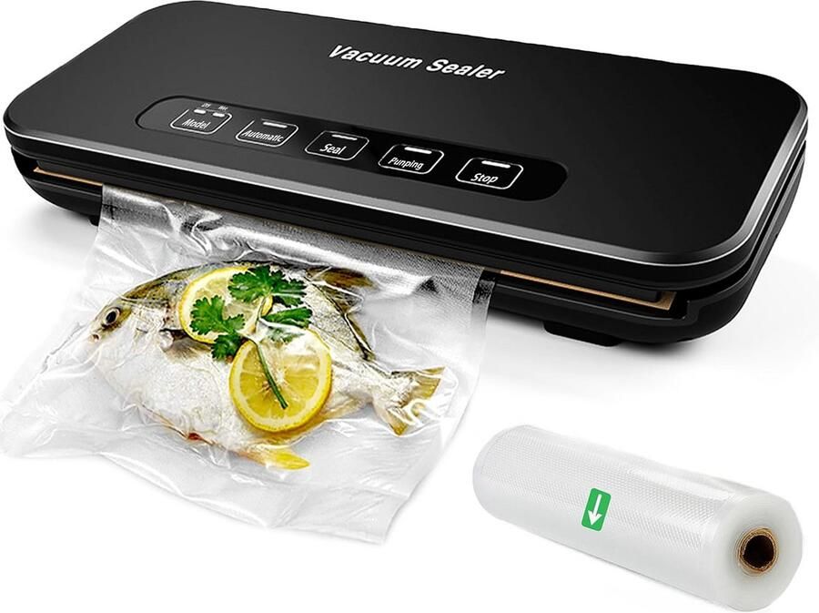 Vacuüm Sealer Voedsel Verpakker Voedsel Bewaren Ingebouwde Cutter 38 x 18 cm Zwart