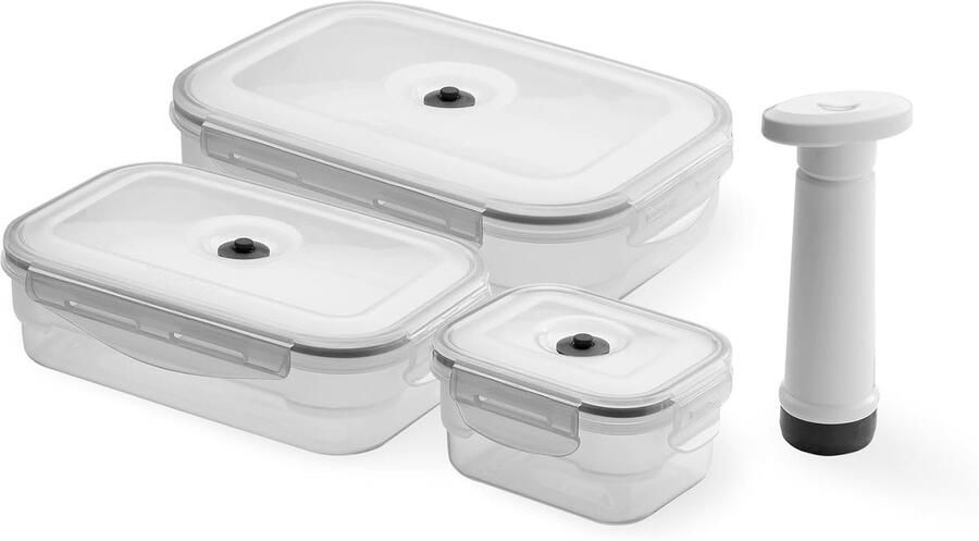 Vacuüm Vershouddozen Voedselcontainers met pomp Voedsel Langer Bewaren Luchtdichte Clip-on Sluiting Set van 3 Doorschijnend