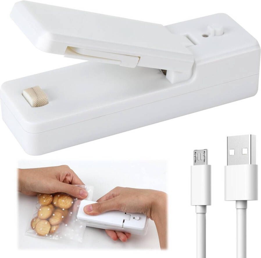 Vacuüm Voedsel Sealer- Mini Draagbare Warmte Sluitmachine Zaksealer Mini-zaksealer Heat Sealer Oplaadbaar Handmatig Draagbare magnetische heatsealer 2-in-1 warmteseal- en snijmachine Draagbare zaksealer Wit