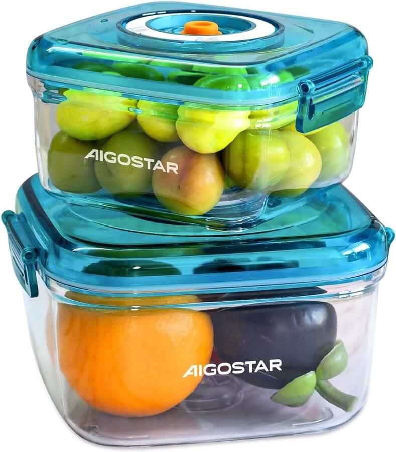 Vacuüm Voedseldozen Bewaar Sets Voedsel Vers Houden Extra Zuurstofbarrière Set Van 2 Blauw