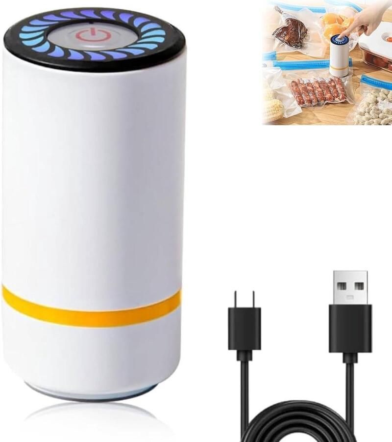 Vacuümafdichter Elektrische Voedingsafdichtmachine met 50-60 KPa Zuigkracht Oplaadbare Handheld Vacuümpomp voor Voedselbehoud en Kledingopslag Compacte (Wit)