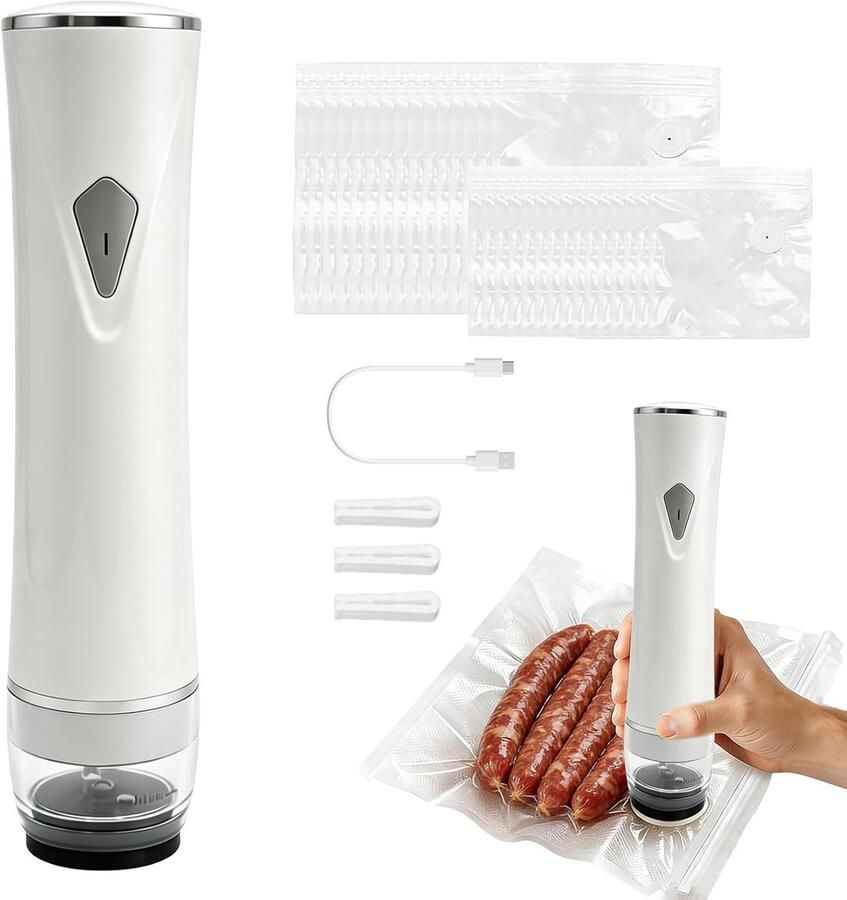 Vacuümapparaat klein vacuümapparaat handvacuümmachine 60 kPa zuigkracht folielasapparaat voor levensmiddelen draadloos elektrische vacuümsealer met 30 vacuümzakken voor keuken reizen