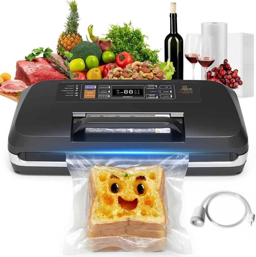 Vacuümapparaat Levensmiddelen Vacuümsealer Keuken Voedsel Bewaren Dubbele Warmteafdichting 95 kPa Sterk Vacuüm Zwart