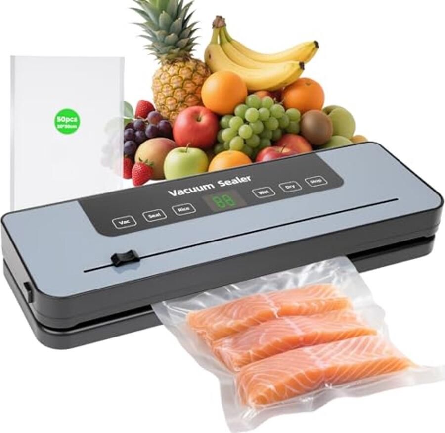 Vacuümapparaat met 50 vacuümzakken en digitale afteltimer voor het conserveren van levensmiddelen