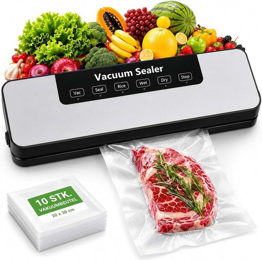 Vacuümapparaat voor levensmiddelen 6-in-1 vacuümsealer Met 10 vacuümzakken 6 modi droog- en vochtige modus tot 8 x langer vers voor keuken en restaurant
