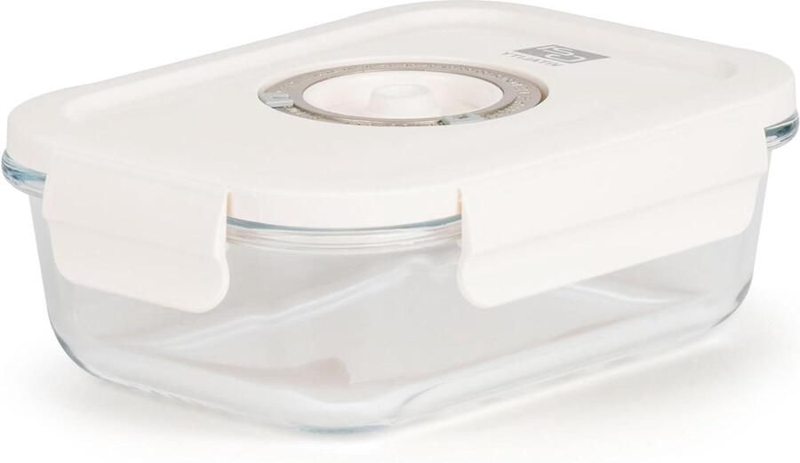 Vacuümcontainer Glas Voedselbewaring Bakje Vers Houden Voedsel Hittebestendig Borosilicaatglas 630 ml Doorzichtig Wit