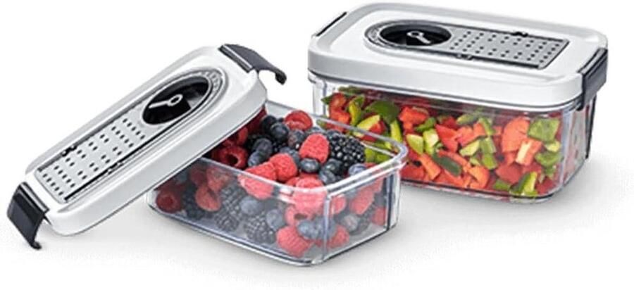 Vacuümcontainers Set Voedselcontainers Bewaarcontainers Voedsel Bewaren Langer Vers Houden 05 L & 15 L Grijs Transparant Wit