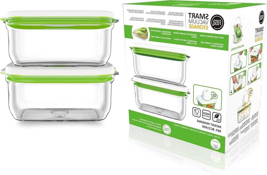 Vacuümcontainers Voedselcontainers Bewaarbakjes Voedsel Vers Houden Levensmiddelen 5x Langer Fris 1450 ml Wit Groen