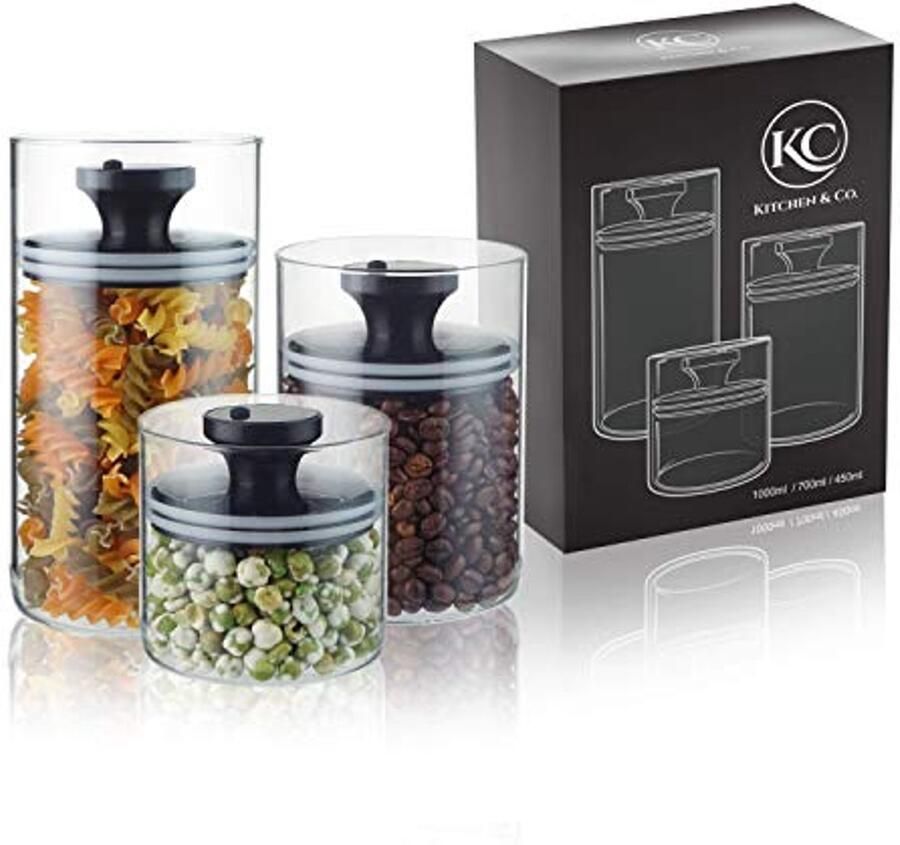 Vacuümdeksel Voorraadpotten Luchtdichte Glazen Opslagdozen BPA-vrij Borosilicaatglas Set van 3