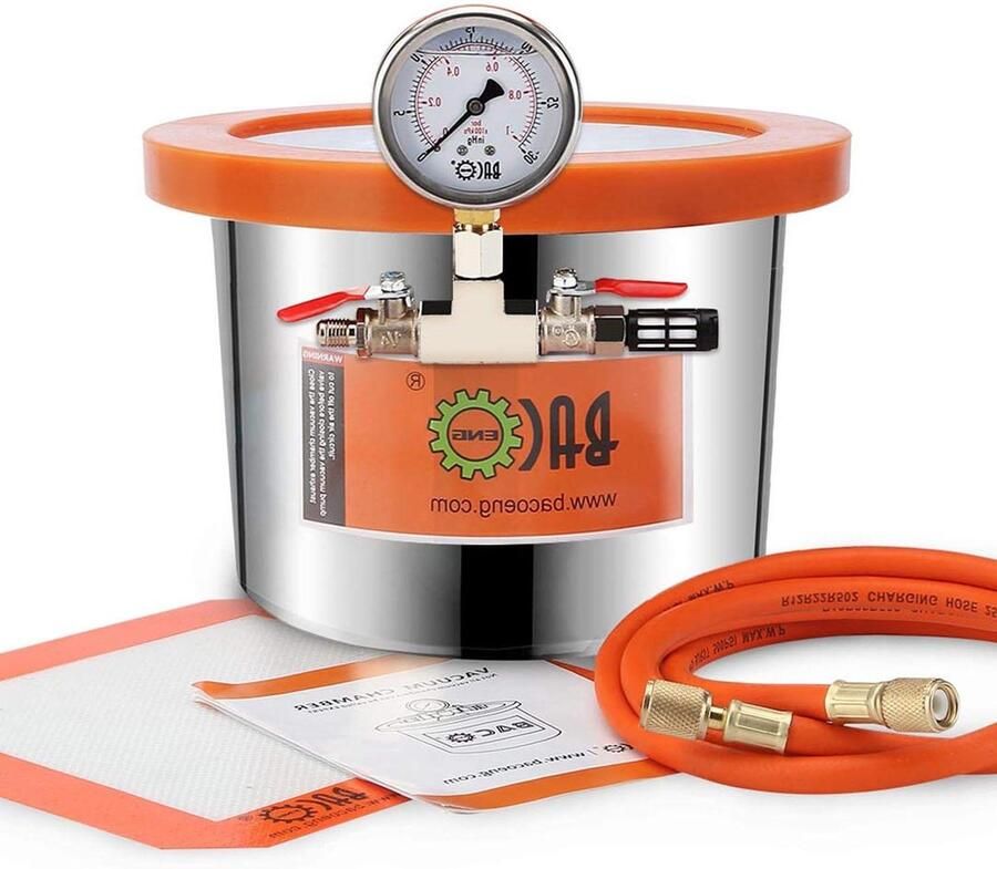 Vacuümkamer Glazen Deksel Hout Stabiliseren Slagvast Deksel 6.8 Liter Zilver