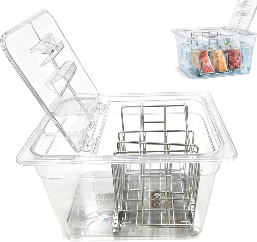 Vacuümkookcontainer Sous Vide Bak Precisie Koken Klapdeksel met scharnier 11 Liter 325 cm Transparant