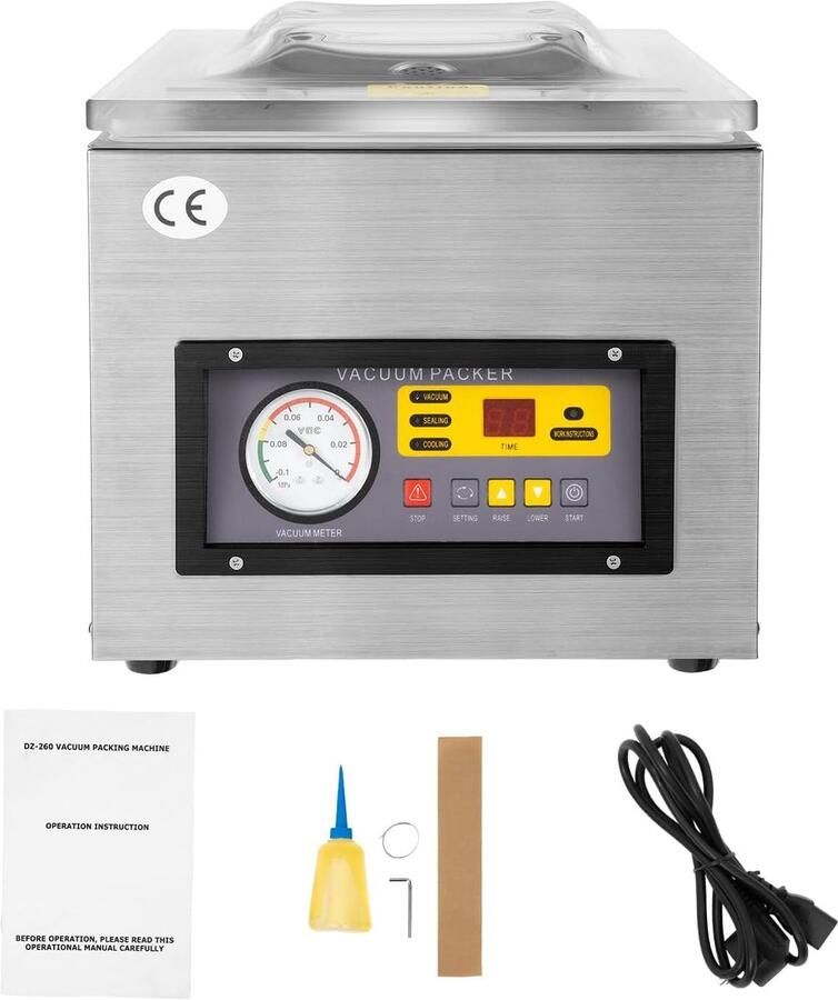 Vacuümmachine 120 W DZ-260S professionele industriële vacuümmachine roestvrij staal 26 cm folielasapparaat voor levensmiddelen medicijnen en elektronische componenten