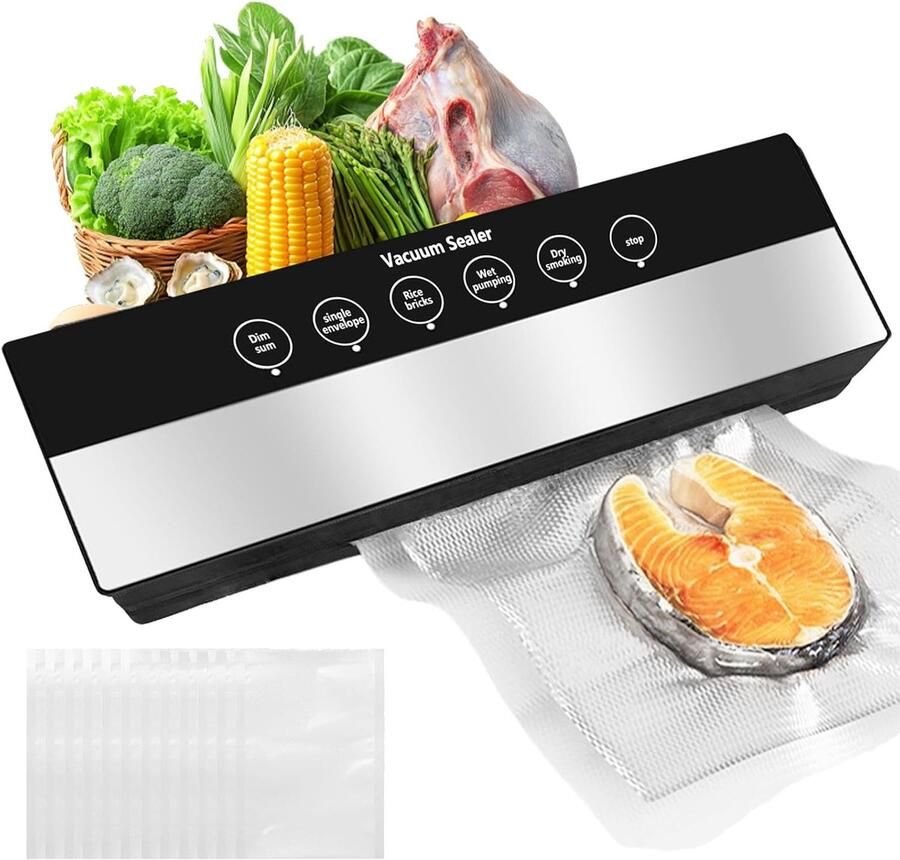 Vacuümmachine 6-in-1 met 50 vacuümzakken vacuümmachine voor levensmiddelen 8 x langer vers multifunctioneel vacuümapparaat voor keuken en voedselopslag