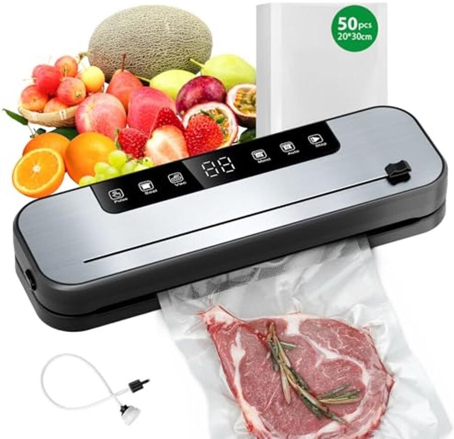 Vacuümmachine 6-in-1 voor levensmiddelen met 50 zakken Digitale countdown en cutter voor vers voedsel