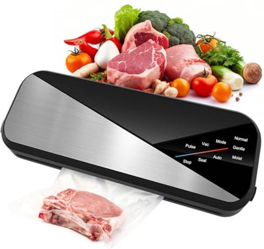 Vacuümmachine 6-in-1 voor Levensmiddelen met Automatische Afdichting 80 kPa Zuigkracht Geschikt voor Droge en Vochtige Levensmiddelen Inclusief Vacuümzakken en Slang
