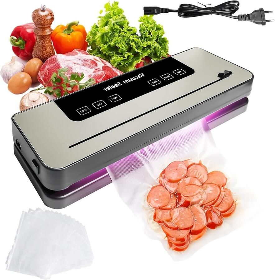 Vacuümmachine 7-in-1 vacuümapparaat 120 W professioneel met 50 vacuümzakken cutter digitaal countdown droog- vochtige modus folielasapparaat voor levensmiddelen