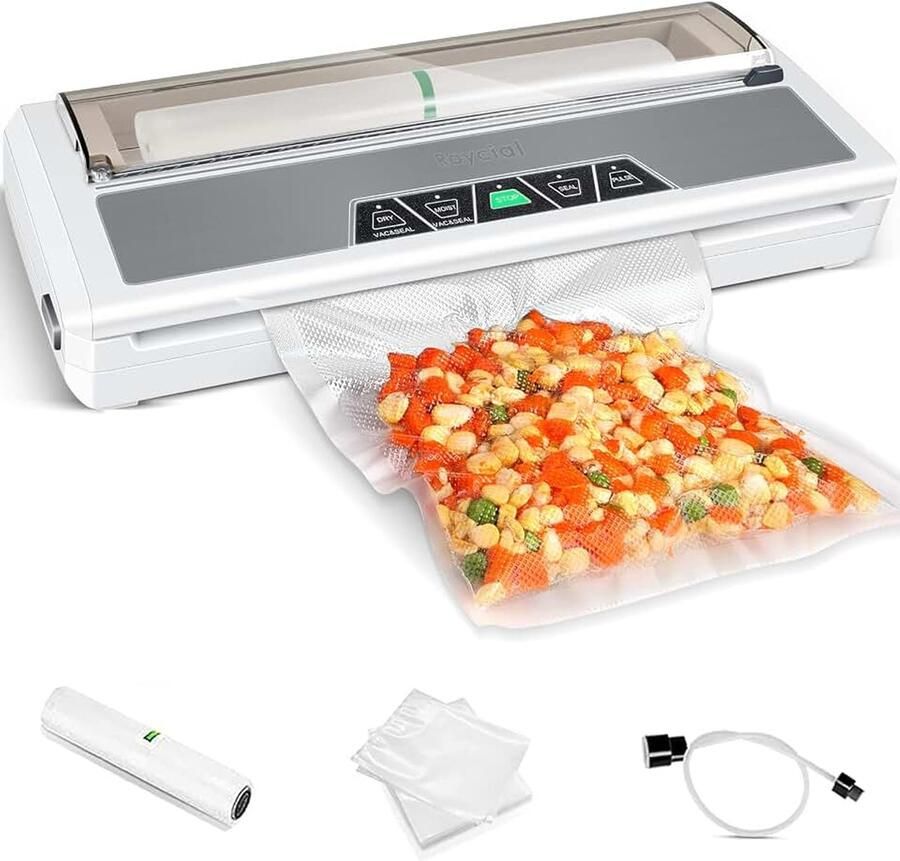 Vacuümmachine 80 KA roestvrij staal vacuümapparaat folielasapparaat voor droge en vochtige levensmiddelen met afsnijder en folierollen inclusief vacuümfolie en slangen