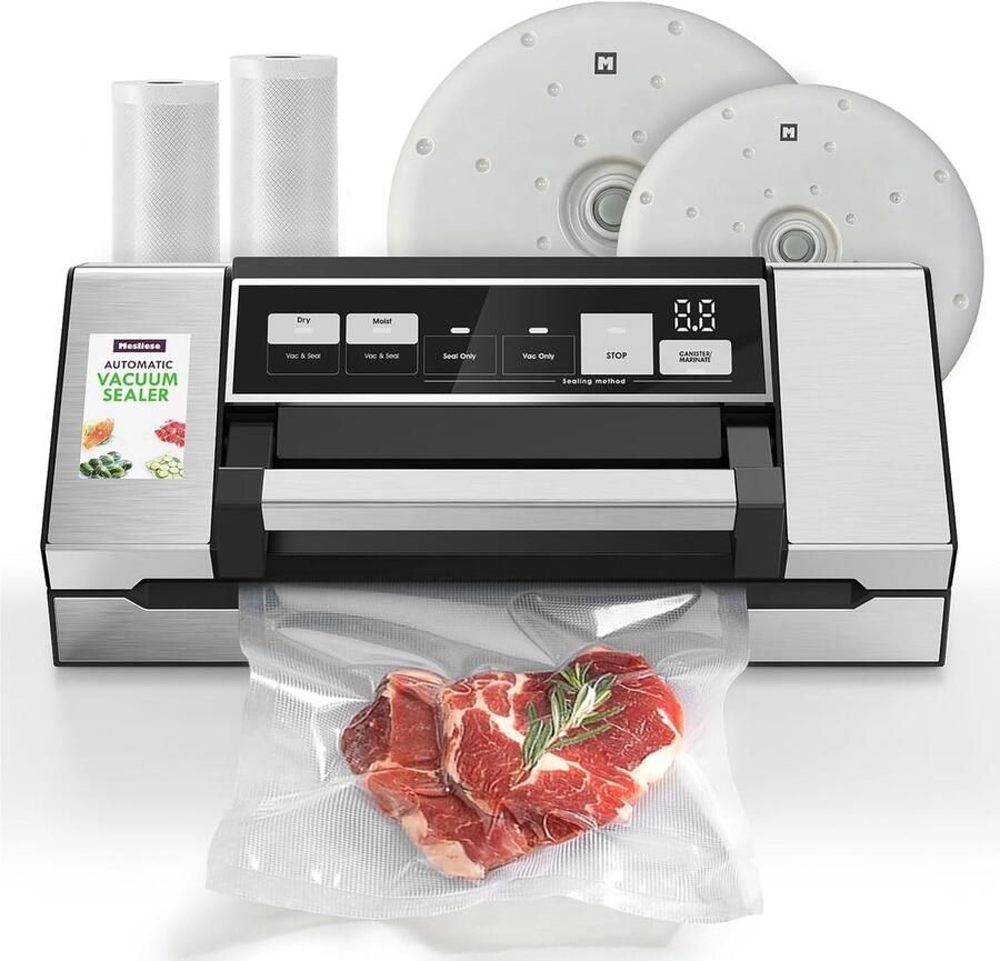 Vacuümmachine 95 kPa 140 W voedselzuiger met 20 l min dubbele afdichtingsband geïntegreerde snijder + 2 vacuümdeksels voor potten en conserven