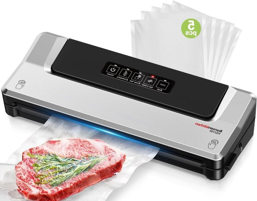 Vacuümmachine Folielasapparaat Voedsel Bewaren Continue Werking 30 Zakjes 15 Min Zilver