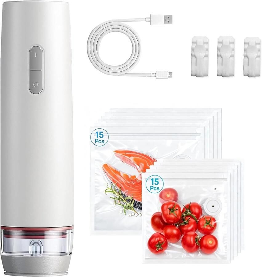 Vacuümmachine handvacuümmachine vacuümverpakker voor levensmiddelen met 30 herbruikbare vacuümzakken