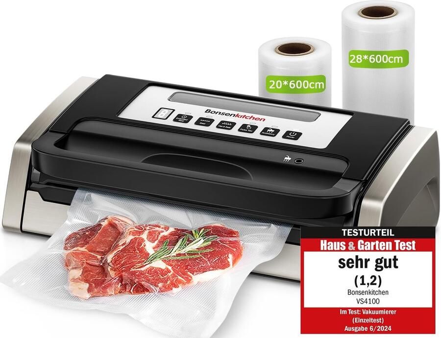 Vacuümmachine Vacumeerapparaat Levensmiddelen Verpakken Continue Werking 2 Rollen Inbegrepen Zwart