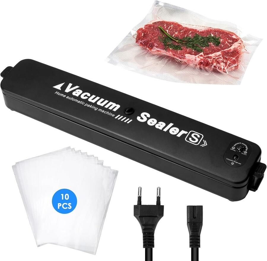 Vacuümmachine met zakken Voedselbewaarder Levensmiddelen vers houden 3 bewaarmodi 30 cm seal Zwart