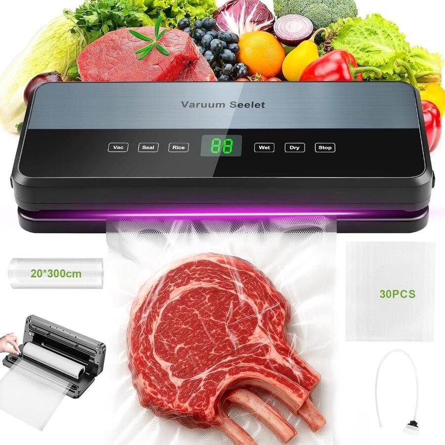 Vacuümmachine Vacumeerapparaat Voedsel bewaren Intelligent touchscreen 35 cm seal Zilver