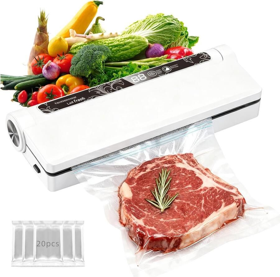 Vacuümmachine Vacumeermachine Droog Vochtig Drukgevoelig Voedsel met 20 x vaccumzakkenn voor groente fruit vlees vis en ander vers voedsel